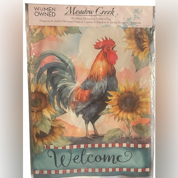 Garden Flag Welcome Rooster Sunflowers Colorful 2 Sided 3D Meadow Creek - Picture 1 of 3